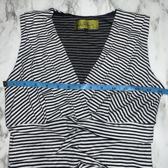 Nicole Miller Women Stretch Metallic V-Neck Sleeveless Dress Black White Size S - Picture 3 of 7